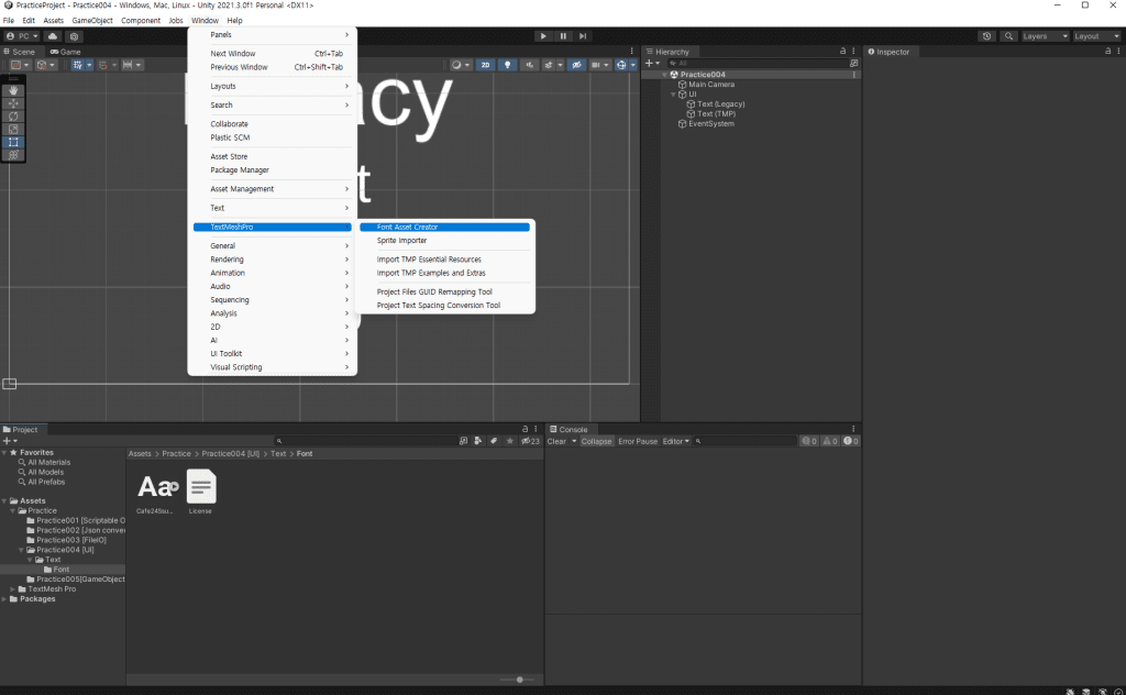 유니티 텍스트 메쉬 프로 한글 에셋 생성하기